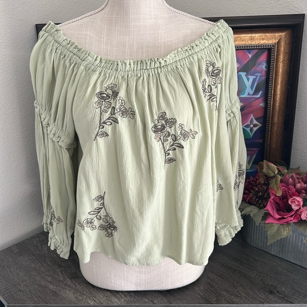 Beautiful light green embroidered off the shoulder top bought at boot barn
